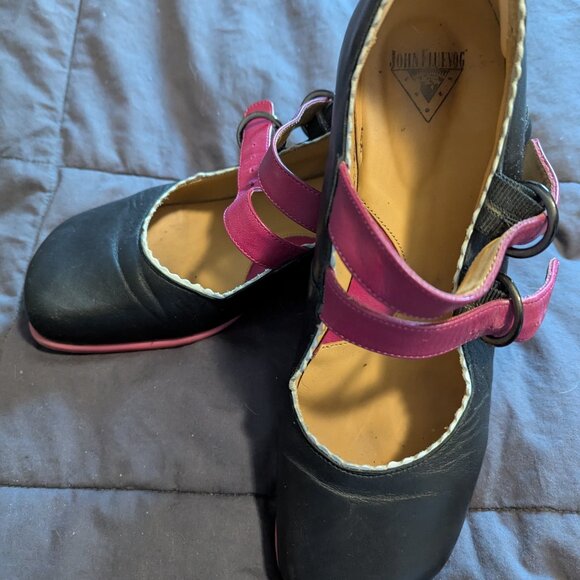 John Fluevog Margie double strap with drill pink and black heart heel - Picture 4 of 5